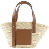 LOEWE Bucket bag Handbag Small Basket bag Brown/natural Raffia/Calfskin Women Used beige