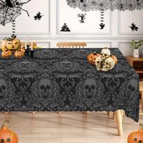 Vienas gotikinio stiliaus juodas staltiesė su kaukolės raštu - išskirtinis siaubo gėlių raštas, Helloween vakarėliuizyc 60*120inch(152cm*300cm）