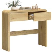 Console Table with 2 Drawers, Rounded Corners and Thick Top, 100x30x85 cm, Natural Wood