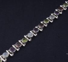 Solid 925 Sterling Silver Natural Multi Gemstones Bracelet For Women, Handmade Round Cut Stone Bohemian Bracelet Birthstone Gifts For Her gray