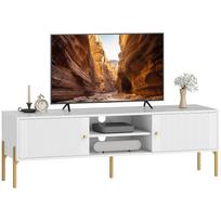 Modern TV Stand for 65  TVs, 2 Doors, 2 Open Shelves, Cable Management Holes, White balta