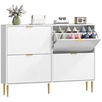 Slim Shoe Rack, 20 Pairs, 4 Flap Drawers, Adjustable Shelves, 105x24x91.5cm, White balta