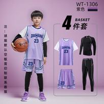 Kids Basketball Uniform Set 4-Piece Long Sleeve Base Layer Compression Shirt Boys Girls Team Play 4XL