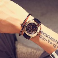Fashionable Disc Three-eye Calendar Quartz Watch Multi-functional Casual Retro Belt Watch brown