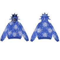 Glo Gang Animacinių filmų spaudinio su kalnų krištolu užtrauktuku su gobtuvu džemperis Unisex Gatvės stiliaus Oversized Puloveris XL blue