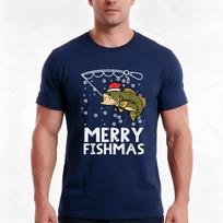 Merry Fishmas Fish Fishing Xmas Pjs Christmas Pajama Dad Unisex Tshirt Summer Casual Cotton Tee Oversized Streetwear Tops XL blue