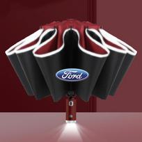 For Ford D258 Automatic Umbrella LED Reflective Strip Rain Wind Umbrella for Fords 2 3 4 5 MK 2 6 7 Ranger Fiesta Kuga Mondeo Fusion Taurus raudona
