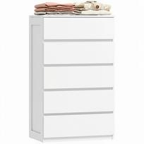 5-Drawer Wooden Chest of Drawers, Grooved Handles, 60x38x100 cm, White balta