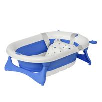 Foldable Baby Bathtub, Newborn to 3 Years, Heat-Sensitive Plug, Blue Cushion, 81.5x50.5x23.5 cm mėlyna