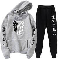 Atakuojantys milžiniški gobtuvai kelnių rinkiniai Anime kostiumas megztinis Gatvės apranga Vyriški megztiniai kostiumai sportiniai kostiumai sportinė apranga pavasario ruduo 4XL gray