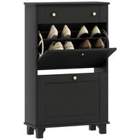 Narrow Shoe Cabinet, Drop-Down Drawers, Adjustable Shelf, 60x23.5x98.5cm, Black