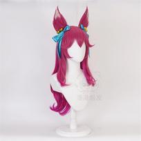 Game LOL Spirit Blossom Ahri Cosplay Wig With Ears Long Curly Wavy Heat Resistant Synthetic Hair Anime Wigs + WigCap + Headwear One Size pink