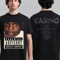 Baby Keem CA$INO CASINO album graphic Tshirt unisex 2026 summer New 100%Cotton O-neck hip-hop Y2K style Short Sleeve Men's shirt M brown