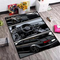 Black Wagon Car Interior Exterior Comic Panel Print Area Rug Non‑Slip Rectangular Floor Mat Auto Enthusiast Decor for Gaming Bedroom Living Room 60x90cm( 23x35in ) black