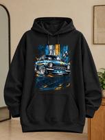 Retro Escort Rally Car Hoodie - Classic Racing Stripes with ESCORT Lettering, Blue & Orange Motorsport, Machine Washable Casual Pullover Suitable for XL black