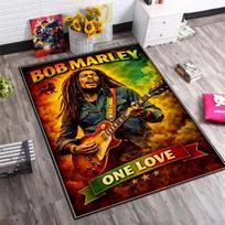 Vintažinis Reggae Atlikėjų Koliažo Kilimas, Retro Saulėlydis ir Palmių Medis Svetainės Dekoro Kilimas 80x120cm( 31x47in)