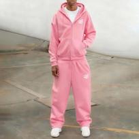 Unisex gatvės stiliaus hiphopo JAV dydžio užtrauktuku megztas kardiganas ir sportinių kelnių komplektas XXXL pink