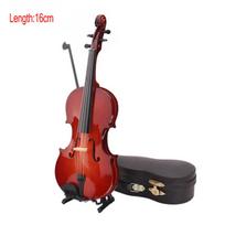 Miniatiūrinis smuiko modelis su stovu ir dėklu Mini muzikos instrumentų papuošalai 16CM beige