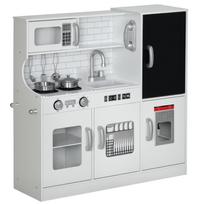 Children's kitchen, play kitchen with telephone, chalkboard, microwave, stove, sink, accessories, ice cube machine, 3-8 years, white