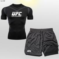 Mens 2-Piece Boxing Training Set - Quick-Dry T-Shirt Double-Layer Shorts MMA Kickboxing Gym Workouts Small