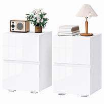 Set of 2 Narrow Nightstands with 2 Drawers, High-Gloss Fronts, White balta