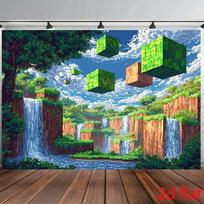 1 piece, 2D flat pixel art background banner, for parties, live stream backgrounds, birthday celebrations, and room use, wsj 98×71inch/250*180cm