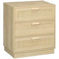 Bohemian 3-Drawer Wooden Chest of Drawers, Rattan Mesh, 60x38x69 cm, Natural
