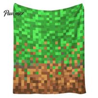 Miners Style Games Throw Blanket Pixel Grid Kids Flannel Blanket, Geometric Patchwork Pixelated Bed Versatile Home Cartoon Gamepad Video Girls 100x150cm green