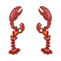 Beach Red Rhinestone Lobster Earrings Vacation Party for Women New in Boho Ocean Style Crystal Dangle Earrings Summer Jewelry 23143 2 brown