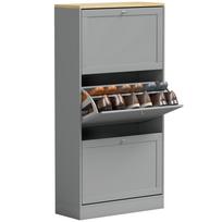 Shoe Cabinet, 3 Drop-Down Drawers, Adjustable Shelves, for 18 Pairs, 60x23.5x115cm, Grey pilka spalva