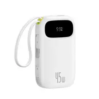 Baseus EnerFill FC31 QPow3 10000mAh 45W Power Bank with Digital Display and 2 Built-in USB-C Cables – White