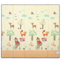 Sulankstomas dvipusis kūdikio žaidimų kilimėlis su miško gyvūnų ir gamtos motyvais, 200 x 180 cm, 0–3 metų vaikams