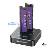 Qoltec 52633 M.2 NVMe SSD disku dokstacija, PCIe, 2 x 8TB, USB-C 3.2, 10Gb / s, klonēšana bez datora