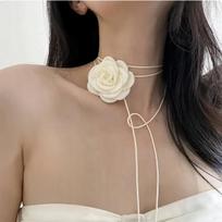 Elegantiškas Choker Karoliai su Rožės Žiedu - Kremas