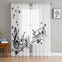 Muzikos natų fono tiulio užuolaidos svetainei, miegamajam, langui, permatomos užuolaidos, virtuvės balkono voilo užuolaidos 135W x 160H(cm)