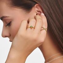 Thomas Sabo moteriškas žiedas ananaso formos kamuoliukas, 925 sidabras padengtas 750 geltonuoju auksu su žaliu ir oranžiniu cirkoniu, dydis 56 Tr2352-472-7-56, metalas, kubinis cirkonis