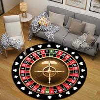 Casino Roulette Wheel Gold with Card Suits Round Rug, Vintage Gambling Style Design, Soft Non-Slip Washable Area Mat, Charming Home Decor Accent 60cmx60cm