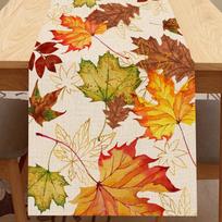 Padėkos diena Rudens klevo lapai Lino staltiesė Stalo bėgikas Šventės Dekoracija Rudens Rustic Sodybos Virtuvės Valgomojo Stalo Bėgikas Namų Dekoras 150x33cm orange