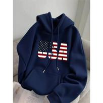 Medvilnės JAV Hoodis Moterims Vyrams, Amerikos Vėliavos Patriotinis Megztinis su Gobtuvu 6XL gray