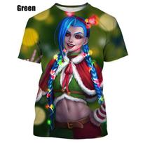 Madingi vyriški ir moteriški laisvalaikio marškinėliai Žaidimas LOL Jinx 3D spausdinti marškinėliai Laisvalaikio apvalios apykaklės trumpomis rankovėmis T-shirt viršus 4XL blue