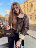 Women's Autumn Winter New Arrivals Leather-Trim Retro Motorcycle Short Jacket Coat S gray