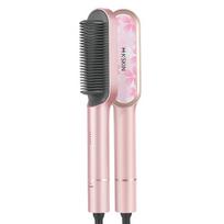 Electric Professional Ionic 2-in-1 Hair Straightener & Curler Brush with PTC Heating Salon Style