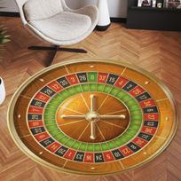 Casino Roulette Wheel Gambling Lucky Game Red Black Wooden Pattern Round Mat Area Rug Home Decor Diameter 140cm