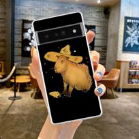 Miela animacinių filmų kapybara, skirta Google Pixel 8 7 6 Pro 6A 5 4 5A 4A 3A XL 5G telefono dėklas, atsparus smūgiams minkštas TPU permatomas dangtelis Pixel 7 Pro brown