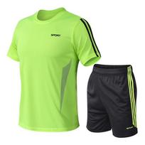 Mens Ice Silk Sports Set Short Sleeve T-shirt Shorts Running Fitness 5XL fluorescencinė žalia spalva