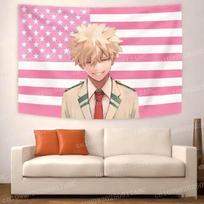 Katsuki Bakugo Sieninė drobė Rožinė JAV vėliava Anime Sienos dekoras Idealiai tinka „My Hero Academia“ gerbėjams Otaku Miegamojo dekoras 150x100cm(60x40in) pink
