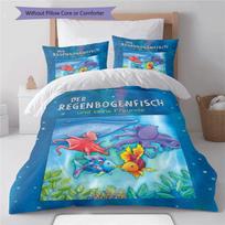 Vaivorykštės žuvelė Rainbow Fish Animacinis raštas Antklodės užvalkalas ir pagalvių užvalkalai, 1 antklodės užvalkalas su 2 pagalvių užvalkalais, be užpildo, Sūnaus dovana, Dukros dovana 140x200cm blue