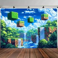 2D planar vibrant pixel world party backdrop props - wall decorations for live streaming backgrounds, both indoor and outdoor 59×39inch/150*100cm