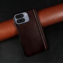 Prabangus natūralios odos dėklas Google Pixel 10 Pro Fold 9pro fold, su aliejaus ir vaško centrinės ašies raštu, tik galinei daliai Genuine Leather&Google Pixel 9 Pro Fold