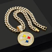 NFL JAV Futbolo Komandų Pakabukai Cirkonio Blizgantys Hip-hop NFL Komandų LOGOTIPAI Kubietiško Grandinėlės Karoliai 20inches(50.80cm)&FASHION white